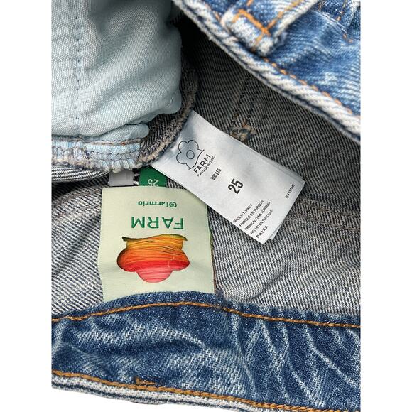 Farm Rio Crochet-Paneled Green Cotton Denim Shorts Size 25 - Picture 4 of 4